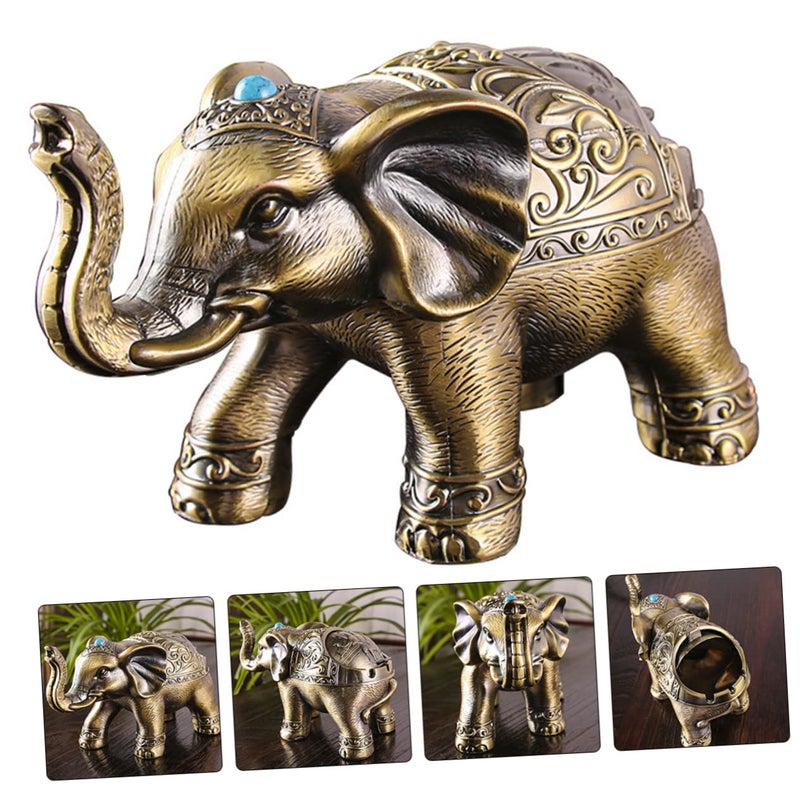 Vintage Elephant Ashtray with Lid Decorative Retro Metal Sculpture for Home Office - Image 5