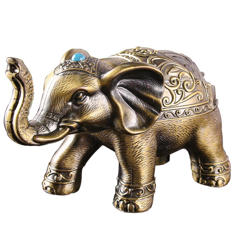 Vintage Elephant Ashtray with Lid Decorative Retro Metal Sculpture for Home Office - Image 2