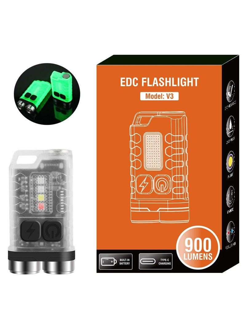AROAQ V3 Mini EDC Pocket Flashlight, Rechargeable Bright 900lm LED Keychain Flashlight, Ip65 Waterproof Type C Rechargeable Torch With Magnet, Portable Handheld Flashlight For Adventure Camping, (White)  - Image 1