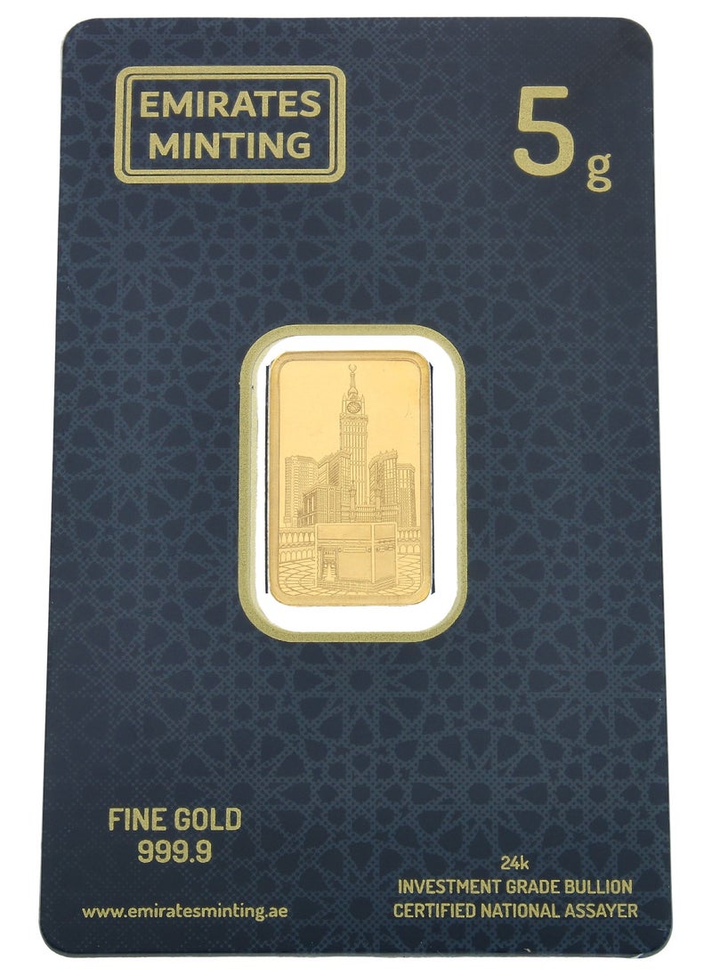 EMIRATES MINTING - Emirates Minting 5 Grams Mecca Gold Bar 999.9 Purity - Image 1