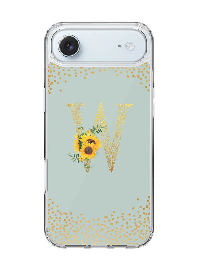 Stylizedd Classic Clear MagSafe Case for iPhone 17 Air , Hybrid Soft Case Flexible Edges Anti Drop TPU PC Gel Thin Transparent Cover [ Designed for iPhone 17 Air ] - Custom Monogram Initial Letter Floral Pattern Alphabet - W  (Light Grey )