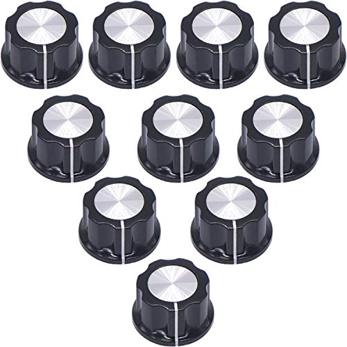 Taiss 10pcs Silver Tone Top Potentiometer Knobs for 6.4mm / 0.25" Shaft Hole - Volume Control Rotary Switch Knob, Top Diameter: 23mm, Black A03-6.4mm - Image 1