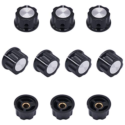 Taiss 10pcs Silver Tone Top Potentiometer Knobs for 6.4mm / 0.25" Shaft Hole - Volume Control Rotary Switch Knob, Top Diameter: 23mm, Black A03-6.4mm - Image 3