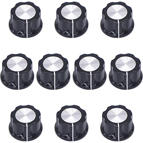 Taiss 10pcs Silver Tone Top Potentiometer Knobs for 6.4mm / 0.25" Shaft Hole - Volume Control Rotary Switch Knob, Top Diameter: 23mm, Black A03-6.4mm - Image 2