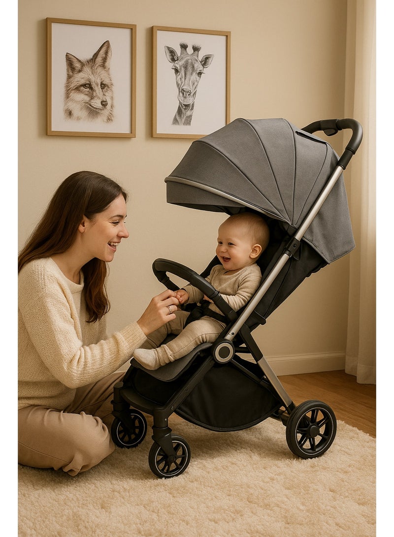 كيكيبيبي عربة أطفال للسفر من كيكيبي خفيفة الوزن - عربة أطفال بمقبض عربة، مقاومة للماء - رمادي - Image 2
