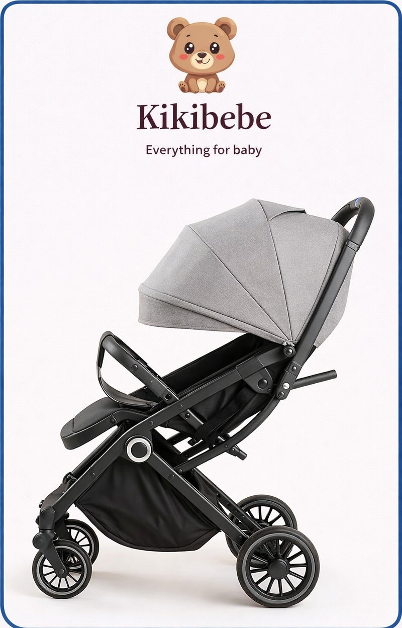 كيكيبيبي عربة أطفال للسفر من كيكيبي خفيفة الوزن - عربة أطفال بمقبض عربة، مقاومة للماء - رمادي - Image 1