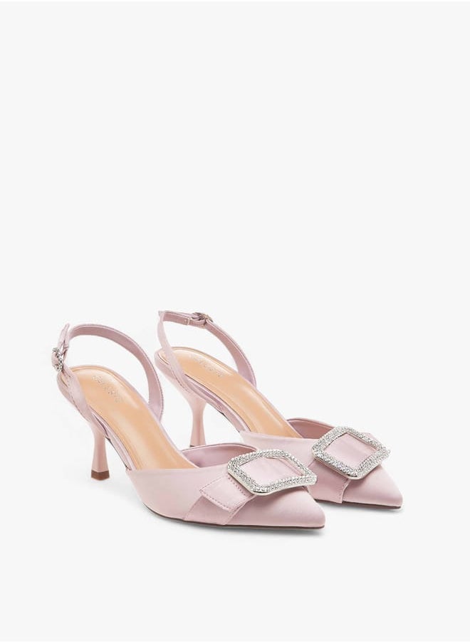 Celeste Women's Embellished Slingback Shoes with Buckle Closure and Stiletto Heels  - Image 2