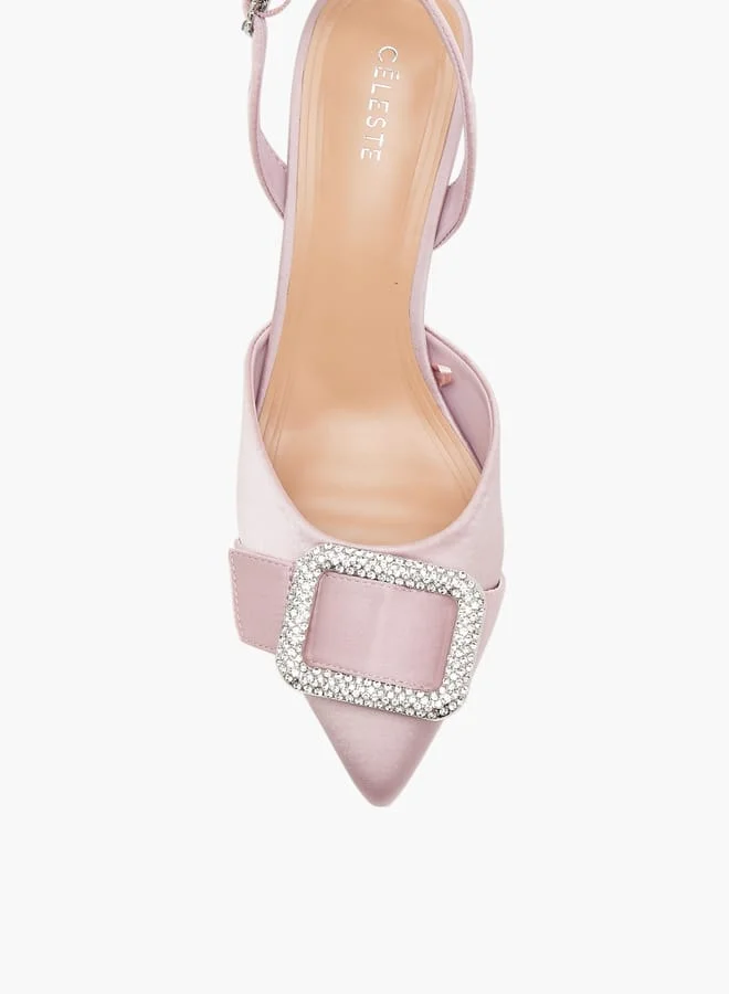 Celeste Women's Embellished Slingback Shoes with Buckle Closure and Stiletto Heels