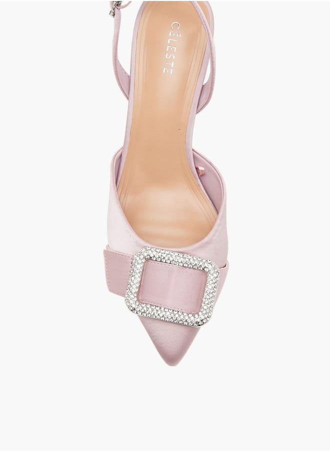 Celeste Women's Embellished Slingback Shoes with Buckle Closure and Stiletto Heels  - Image 4