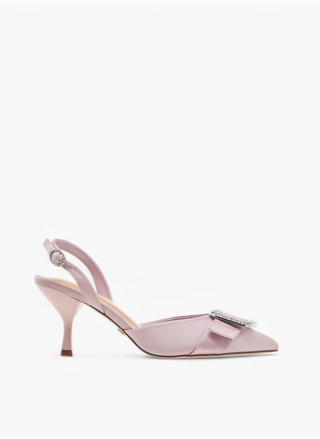 Celeste Women's Embellished Slingback Shoes with Buckle Closure and Stiletto Heels  - Image 3