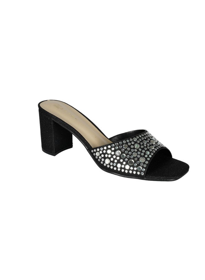 ZAYNA 221-84 Zayna Ladies  High Block Heel Slip on 18F8845-10 Black - Image 1