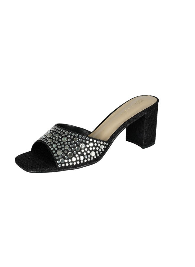 ZAYNA 221-84 Zayna Ladies  High Block Heel Slip on 18F8845-10 Black - Image 3