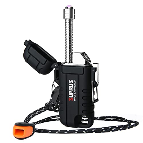 SUPRUS Waterproof Lighter Windproof Lighter Arc Plasma Lighters USB-C Rechargeable with Expandable and Flexible Neck for Outdoor, Camping & Kitchen (Black) - Image 1