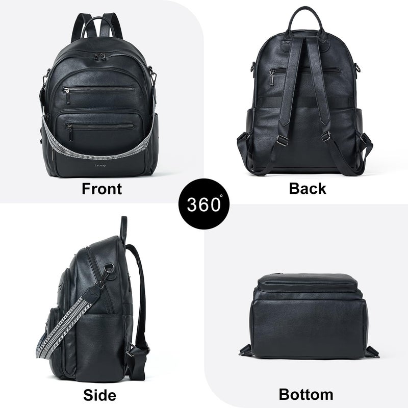 LATMAP Backpack Purse for Women Laptop Backpack, Leather Travel Backpack Shoulder Bag Teacher College Daypack Work Handbag fits 14" Laptop-Black - Image 4