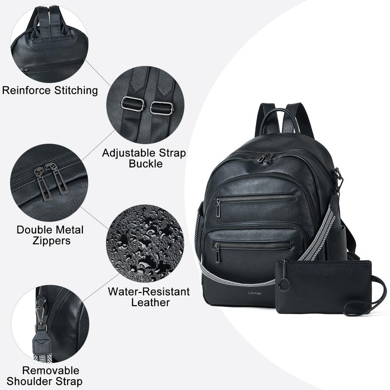 LATMAP Backpack Purse for Women Laptop Backpack, Leather Travel Backpack Shoulder Bag Teacher College Daypack Work Handbag fits 14" Laptop-Black - Image 5