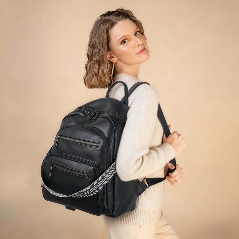 LATMAP Backpack Purse for Women Laptop Backpack, Leather Travel Backpack Shoulder Bag Teacher College Daypack Work Handbag fits 14" Laptop-Black - Image 2