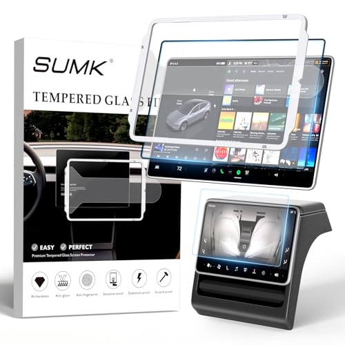 SUMK 15.4 inch Screen Protector for 2025 Tesla Model Y Premium & Model 3 (2024~2026), [9H & Anti-Glare/Fingerprint] Front Back Tempered Glass Screen Protector for Tesla Model Y/3 Accessories - Matte - Image 1