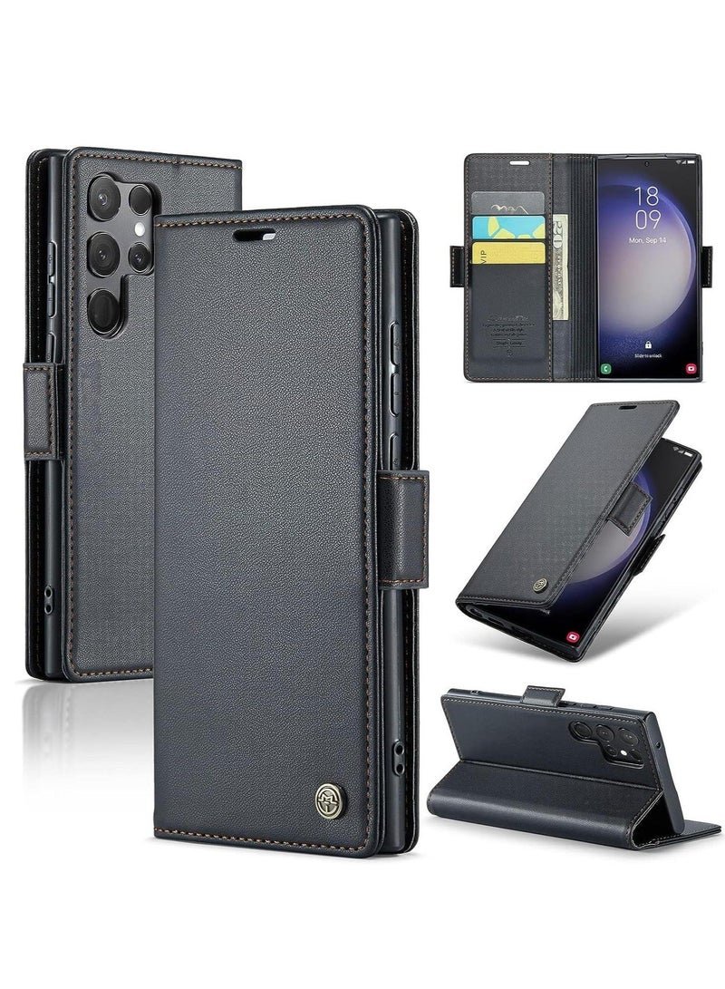 Y&D Wallet Case for Samsung Galaxy S23 Ultra with RFID Blocking Card Holder Women Men Magnetic Clasp Kickstand Leather Book Folio Black  - Image 1