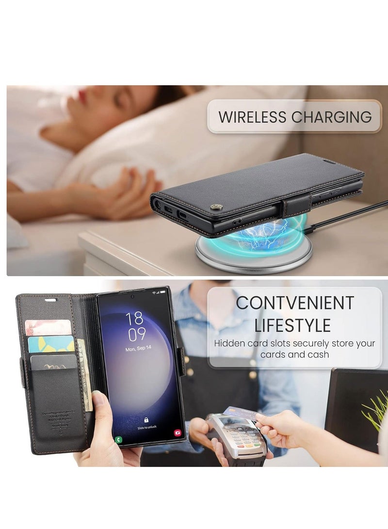 Y&D Wallet Case for Samsung Galaxy S23 Ultra with RFID Blocking Card Holder Women Men Magnetic Clasp Kickstand Leather Book Folio Black  - Image 2