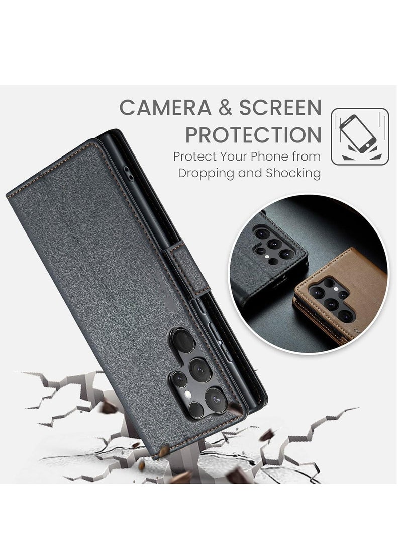 Y&D Wallet Case for Samsung Galaxy S23 Ultra with RFID Blocking Card Holder Women Men Magnetic Clasp Kickstand Leather Book Folio Black  - Image 3