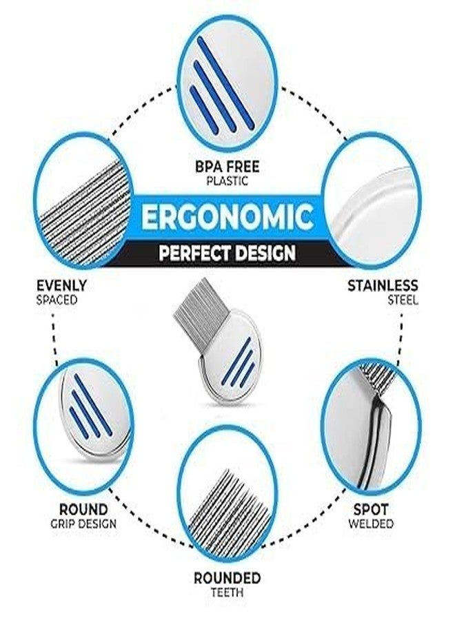 MR.THINDZ® Small teeth Stainless Steel Comb | combs for Head Lice, Nit & Egg Removal with Long Fine Metal Teeth (Multicolor) Plastic Handle Brush-School kids & Women (Pack of 2) - Image 2