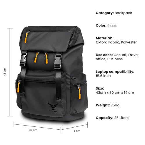 REDHORNS Oxford Fabric 15.6-Inch Laptop Backpack for Men and Women, Unisex Anti-Theft Travel Laptop Bag For Office Bag School Bag College Bag Business Bag Hiking Bag (Black) - Image 3