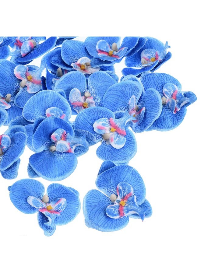 PATIKIL 2.8" Artificial Orchid Flower Heads, 40 Pack Silk Phalaenopsis Fake Butterfly Orchid Heads for Wedding Floral Bouquet Decor DIY Craft Making, Blue - Image 1