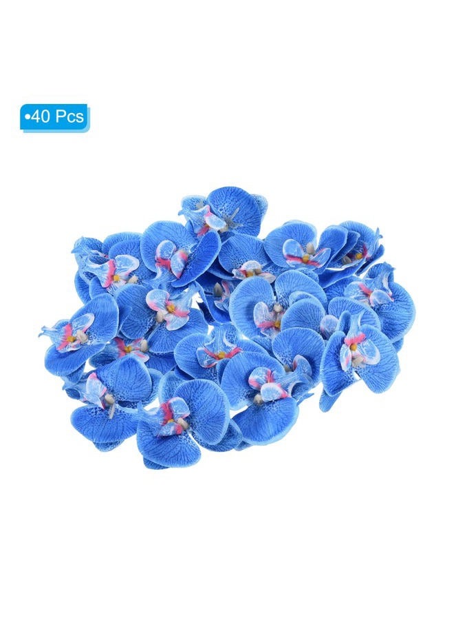 PATIKIL 2.8" Artificial Orchid Flower Heads, 40 Pack Silk Phalaenopsis Fake Butterfly Orchid Heads for Wedding Floral Bouquet Decor DIY Craft Making, Blue - Image 3