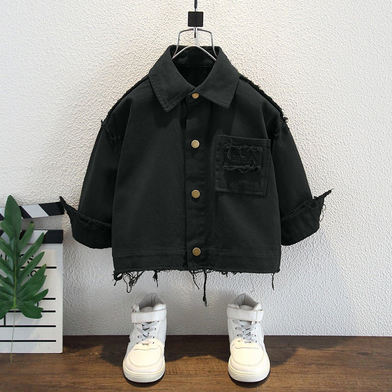 Boys' Raw Edge Pure Cotton Jacket, Kidsren'S Spring Style, Fashionable New Style, Handsome Fashionable Jacket, Baby'S Fashionable Casual Trend - Image 1