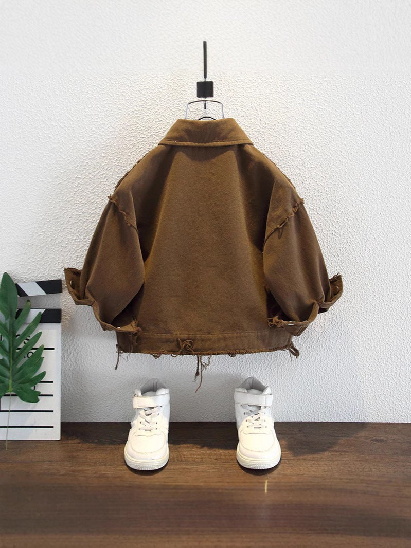 Boys' Raw Edge Pure Cotton Jacket, Kidsren'S Spring Style, Fashionable New Style, Handsome Fashionable Jacket, Baby'S Fashionable Casual Trend - Image 3