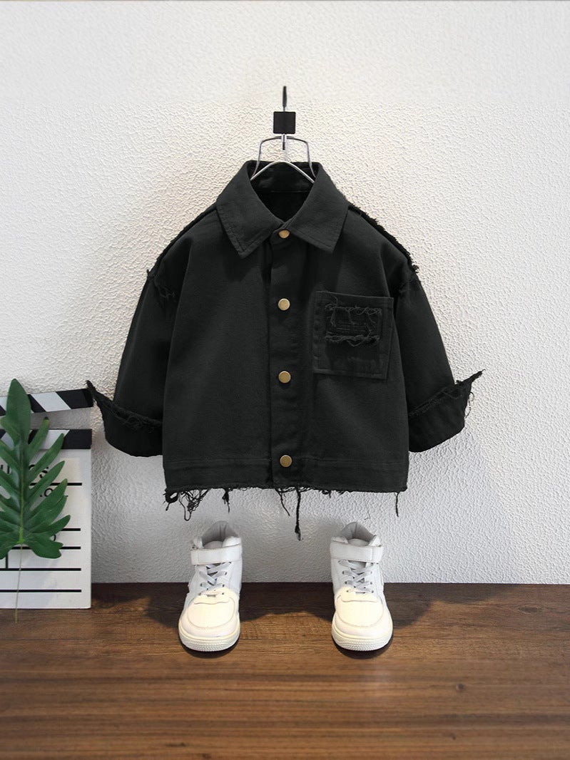 Boys' Raw Edge Pure Cotton Jacket, Kidsren'S Spring Style, Fashionable New Style, Handsome Fashionable Jacket, Baby'S Fashionable Casual Trend - Image 4