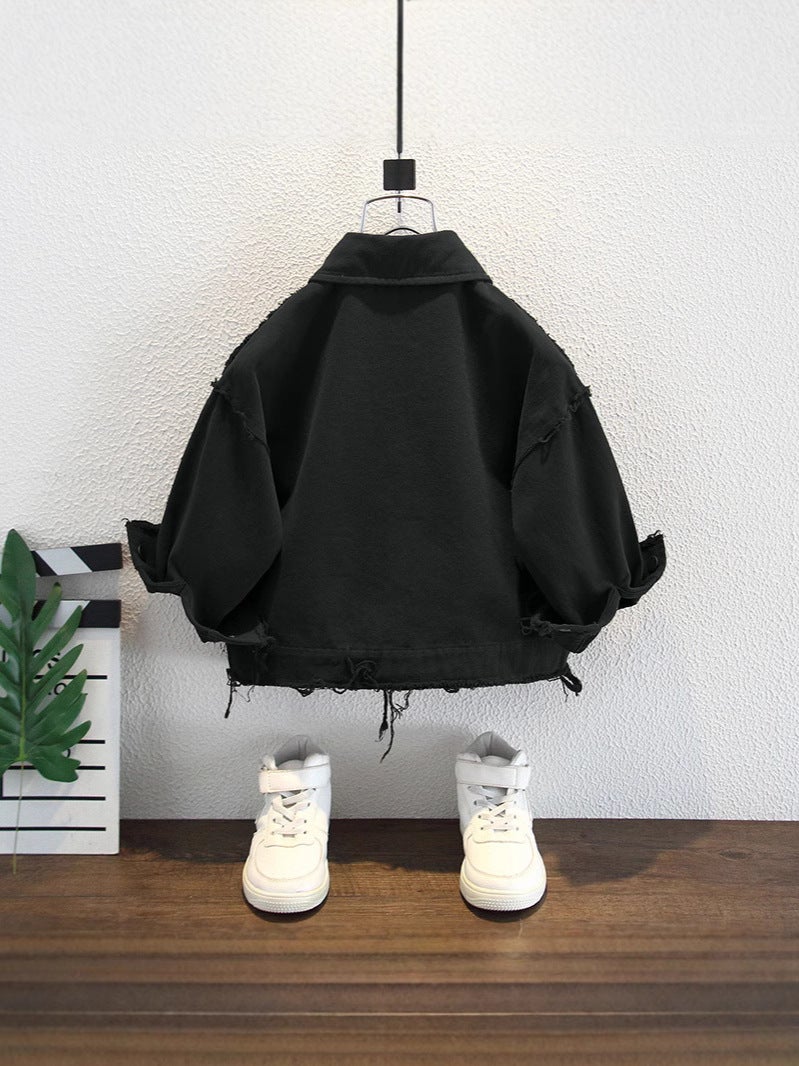 Boys' Raw Edge Pure Cotton Jacket, Kidsren'S Spring Style, Fashionable New Style, Handsome Fashionable Jacket, Baby'S Fashionable Casual Trend - Image 5