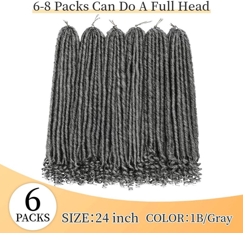 MODERN QUEEN Goddess Locs Crochet Hair 6 Packs 24 Inch Straight Faux Locs Crochet Hair for Black Women, Crochet Pre-Looped Curly Hair Soft Faux Locs Synthetic Braiding Hair Extensions (24 Inch, 6 Packs, 1B-Gray#) - Image 2