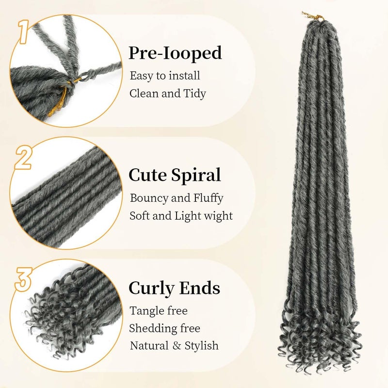 MODERN QUEEN Goddess Locs Crochet Hair 6 Packs 24 Inch Straight Faux Locs Crochet Hair for Black Women, Crochet Pre-Looped Curly Hair Soft Faux Locs Synthetic Braiding Hair Extensions (24 Inch, 6 Packs, 1B-Gray#) - Image 4