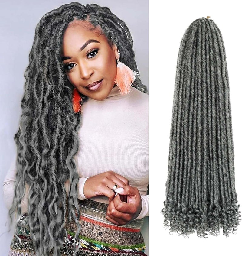 MODERN QUEEN Goddess Locs Crochet Hair 6 Packs 24 Inch Straight Faux Locs Crochet Hair for Black Women, Crochet Pre-Looped Curly Hair Soft Faux Locs Synthetic Braiding Hair Extensions (24 Inch, 6 Packs, 1B-Gray#) - Image 1