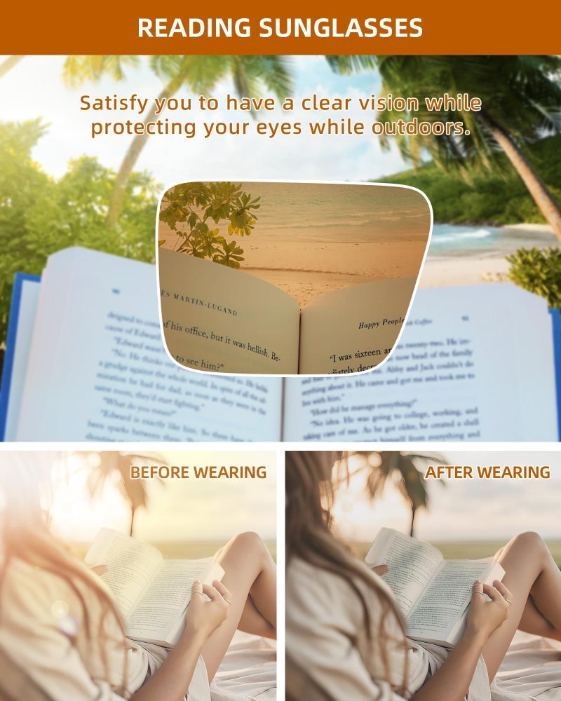 JM Fully Magnified Reader Sunglasses Women with Spring Hinge, Trendy Square Sunglasses with Readers Built-in 3 Pack +1.75 - Image 3