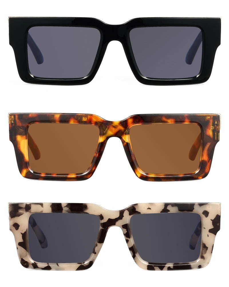 JM Fully Magnified Reader Sunglasses Women with Spring Hinge, Trendy Square Sunglasses with Readers Built-in 3 Pack +1.75 - Image 1