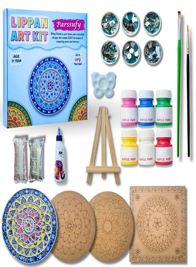 Parssufy مجموعة بارسوفي ليبان الفنية لتزيين الجدران - 3 ألواح MDF مقاس 8 بوصات مُعلّمة مسبقًا مع ألوان أكريليك، طين، مرايا حرفية، فرش وحامل | مجموعة فنون الطين التقليدية للأطفال والكبار - Image 1