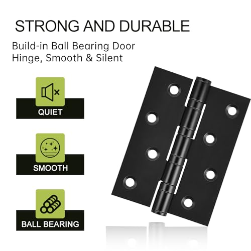 MOZCORN 6-Pack Black Door Hinges, 4 Inch Heavy Duty Stainless Steel Hinge for Interior Exterior Doors, Max Loading 150LB, Matte Black Ball Bearing Hinges with Screws, Smooth and Quiet - Image 4