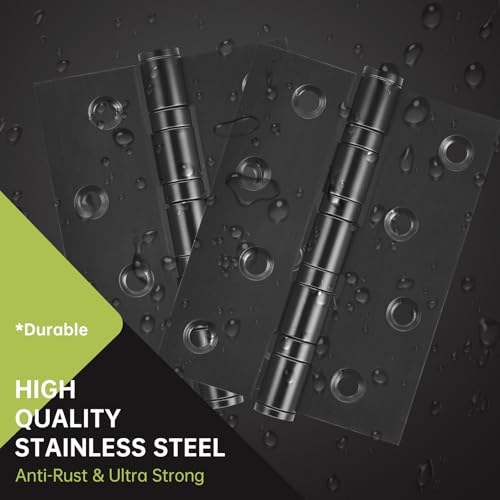 MOZCORN 6-Pack Black Door Hinges, 4 Inch Heavy Duty Stainless Steel Hinge for Interior Exterior Doors, Max Loading 150LB, Matte Black Ball Bearing Hinges with Screws, Smooth and Quiet - Image 5