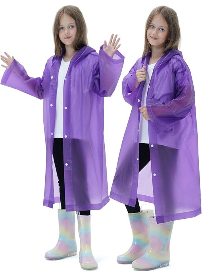 Festive Gallery Raincoat for Kids, EVA Coat Reusable Poncho Jacket for Boys and Girls 6-13 Years Old, Emergency Gear for Outdoor Camping Hiking Traveling School 115LX55CM (Purple)
