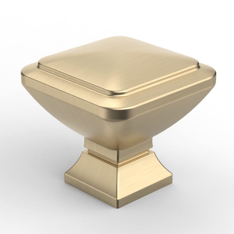 9BUILD 6 Pack 12 Inch Brushed Brass Cabinet Knobs Gold Drawer Knobs Square Kitchen Cabinet Knobs Zinc Cabinet Hardware Dresser Knobs Kitchen Knobs for Cabinets Gold Knobs for Cabinets