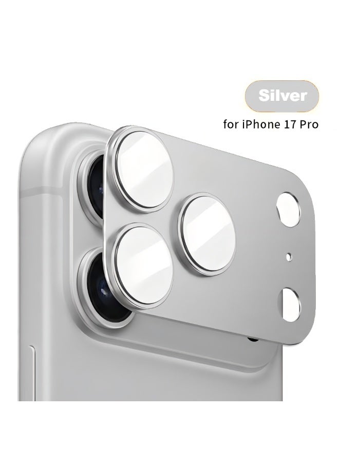 For iPhone 17 Pro Camera Lens Protector Tempered Glass Camera Cover Screen Metal Ring Case Friendly Scratch Resistant Easy to Install - Silver - Image 1