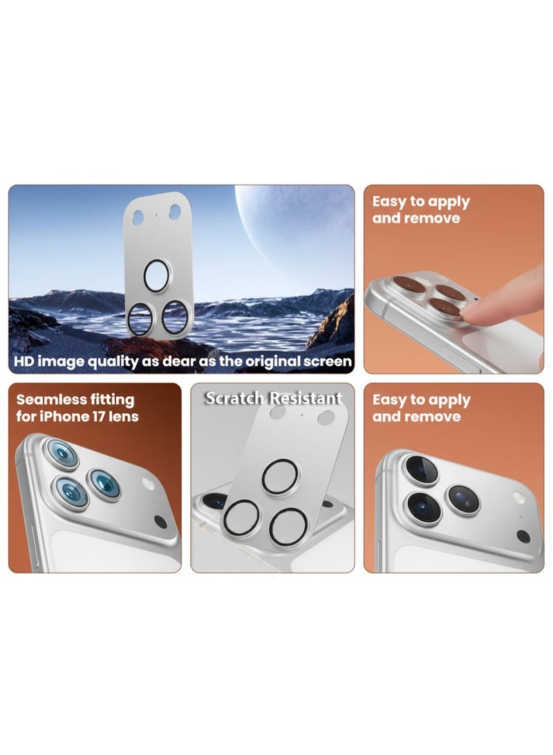 For iPhone 17 Pro Camera Lens Protector Tempered Glass Camera Cover Screen Metal Ring Case Friendly Scratch Resistant Easy to Install - Silver - Image 4