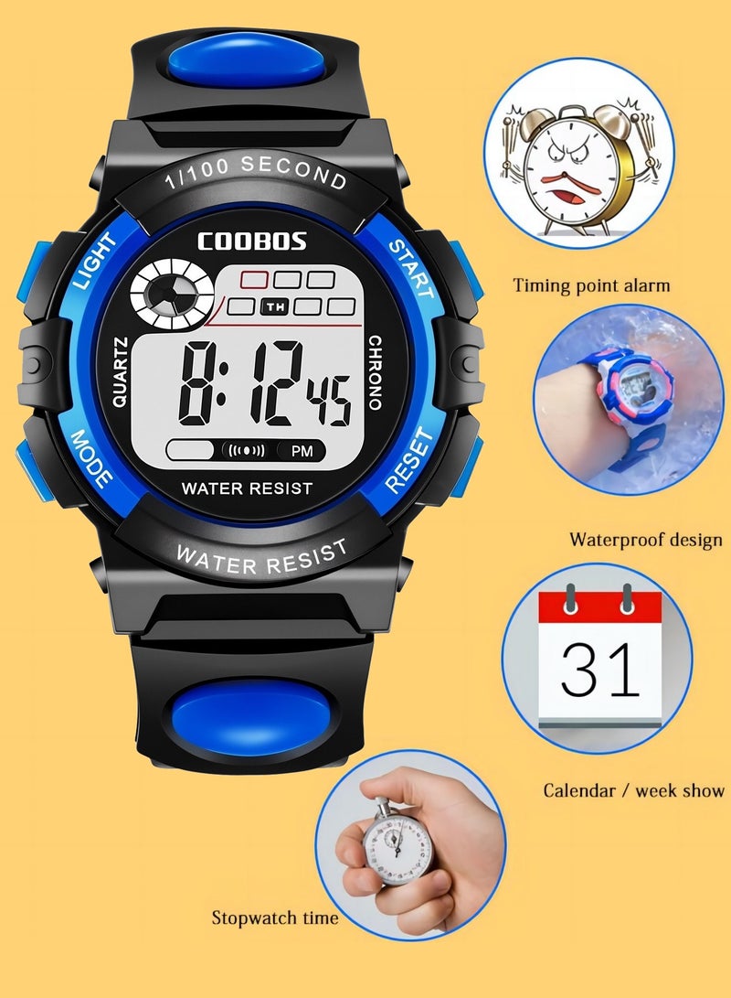 COOBOS 4 Pack Kids Water Resistant Rubber Digital Watch Blue/White - Image 2