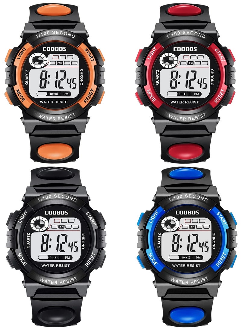 COOBOS 4 Pack Kids Water Resistant Rubber Digital Watch Blue/White - Image 1