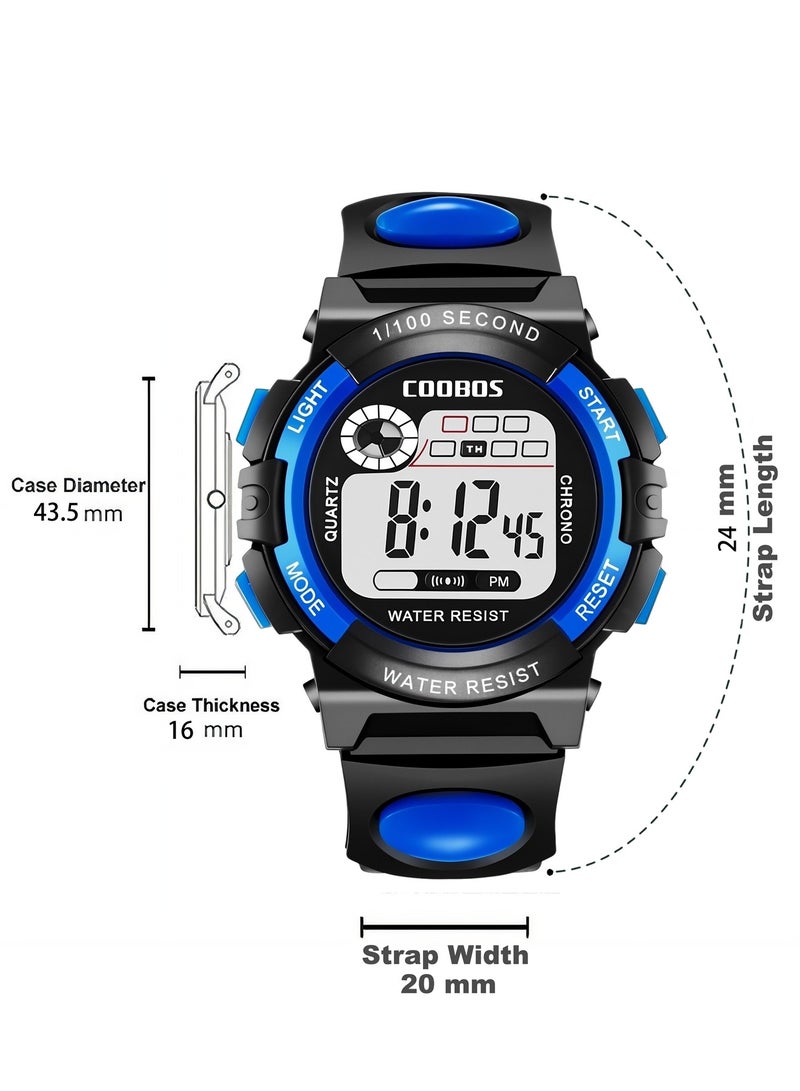 COOBOS 4 Pack Kids Water Resistant Rubber Digital Watch Blue/White - Image 3