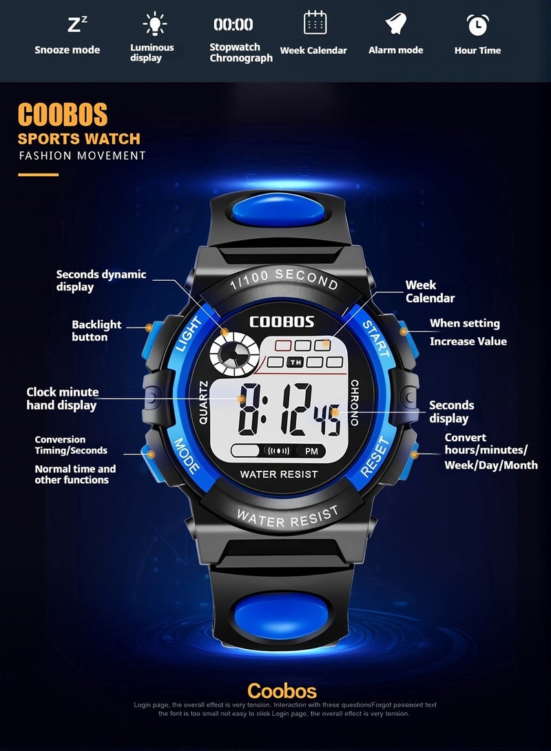 COOBOS 4 Pack Kids Water Resistant Rubber Digital Watch Blue/White - Image 4