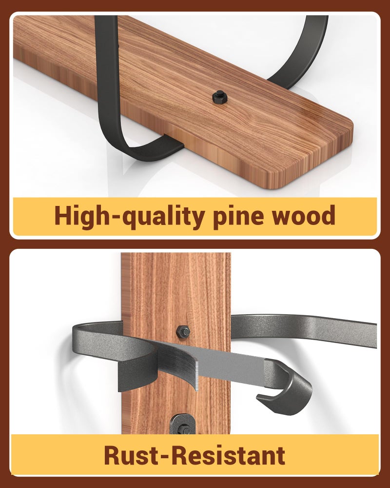 Midukit Cowboy Hat Rack for Wall, Cowboy Hat Holder for 4 with Hooks,Wooden Rustic Metal Hanger for Wall with Pine Board,Western Baseball Hat Rack Holder for Fedora, Sun Hats (4 Hats) - Image 5