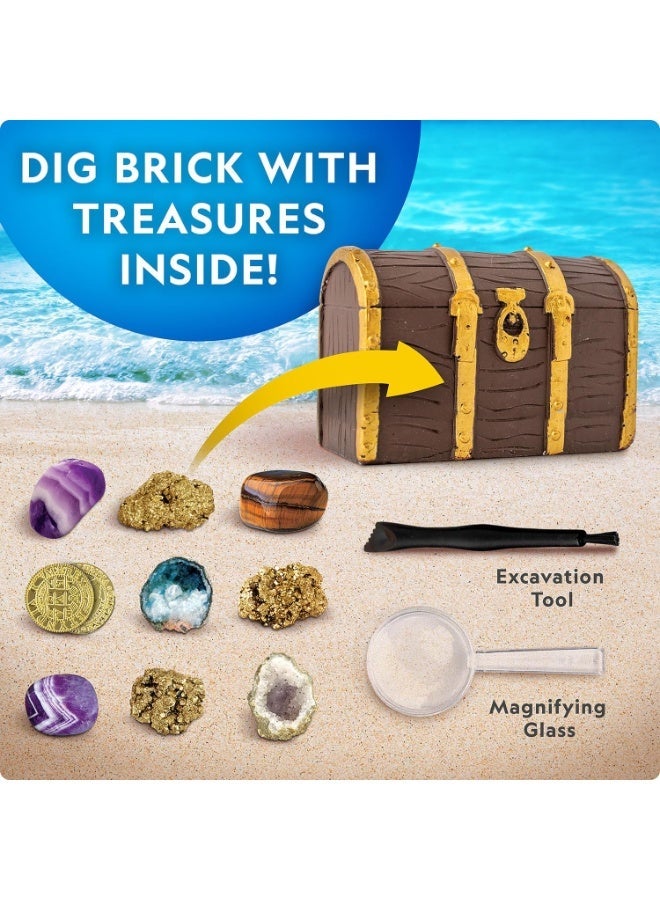 National Geographic Pirate Treasure Dig Kit – STEM Excavation Kit with 10 Hidden Treasures, Gold Doubloon Coins, Real Gemstones & Pyrite – Educational Archaeology Toy for Kids 8+ - Image 2